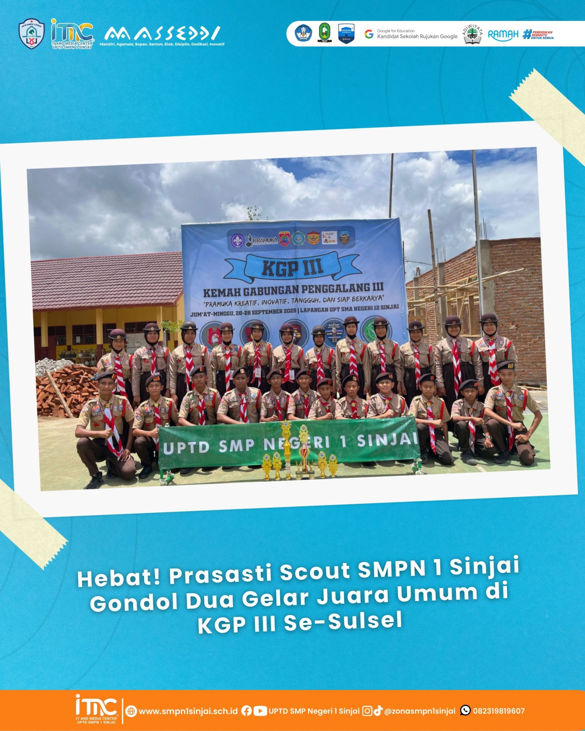 Hebat! Prasasti Scout SMPN 1 Sinjai Gondol Dua Gelar Juara Umum di KGP III Se-Sulsel
